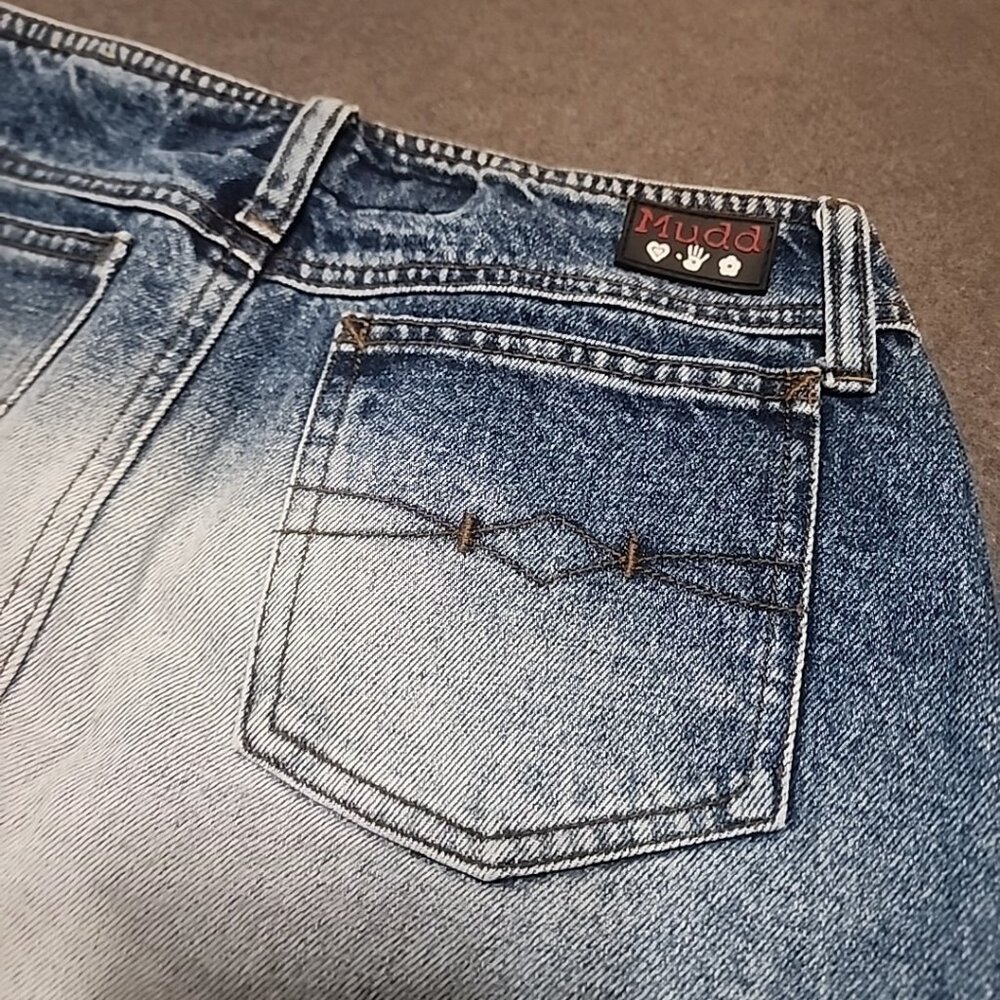 Vintage Y2K Mudd Low Rise Denim Mini Skirt Distressed Frayed Hem Grunge Indie - Picture 4 of 8